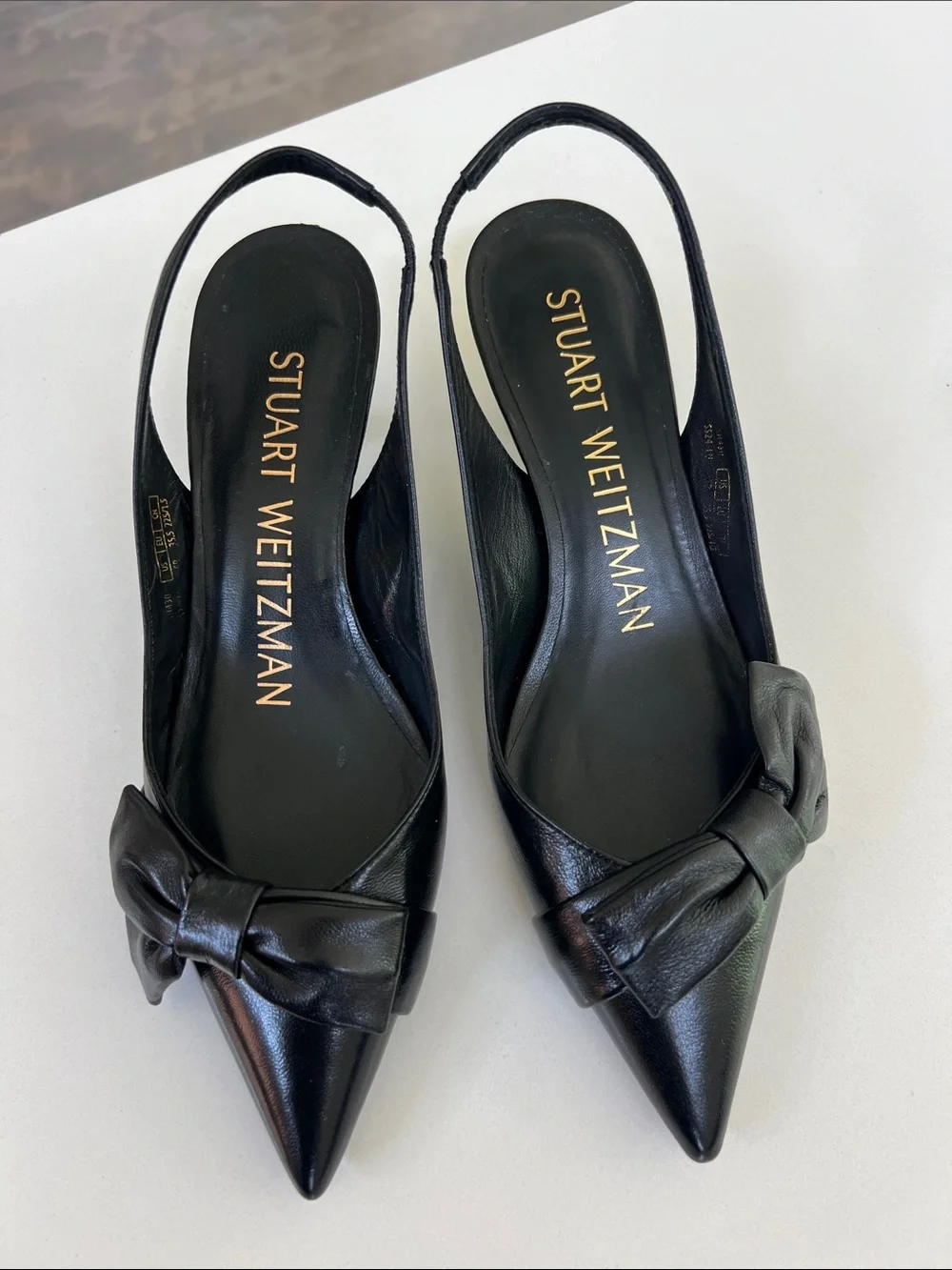 Stuart Weitzman sofia 50 slingback black leather pointed toe bow low heels 5
